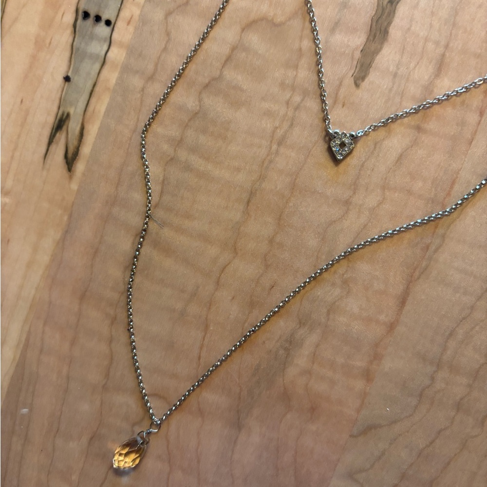 Silver Necklace with Heart and Teardrop Pendants